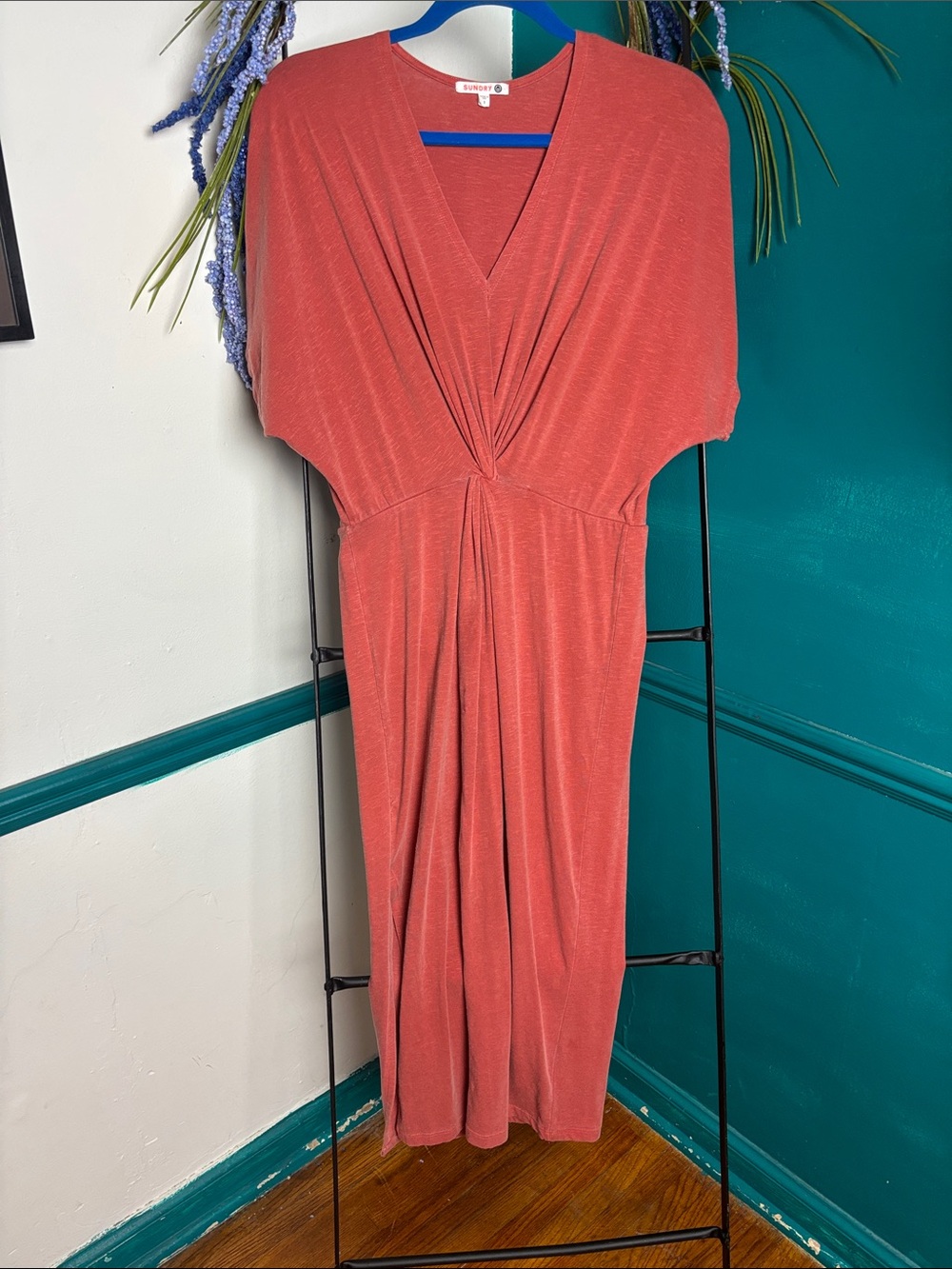Sundry Dusty Rose Twist-Front Midi Dress - Picture 10 of 10